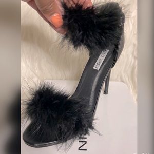 Furry black strap sandals